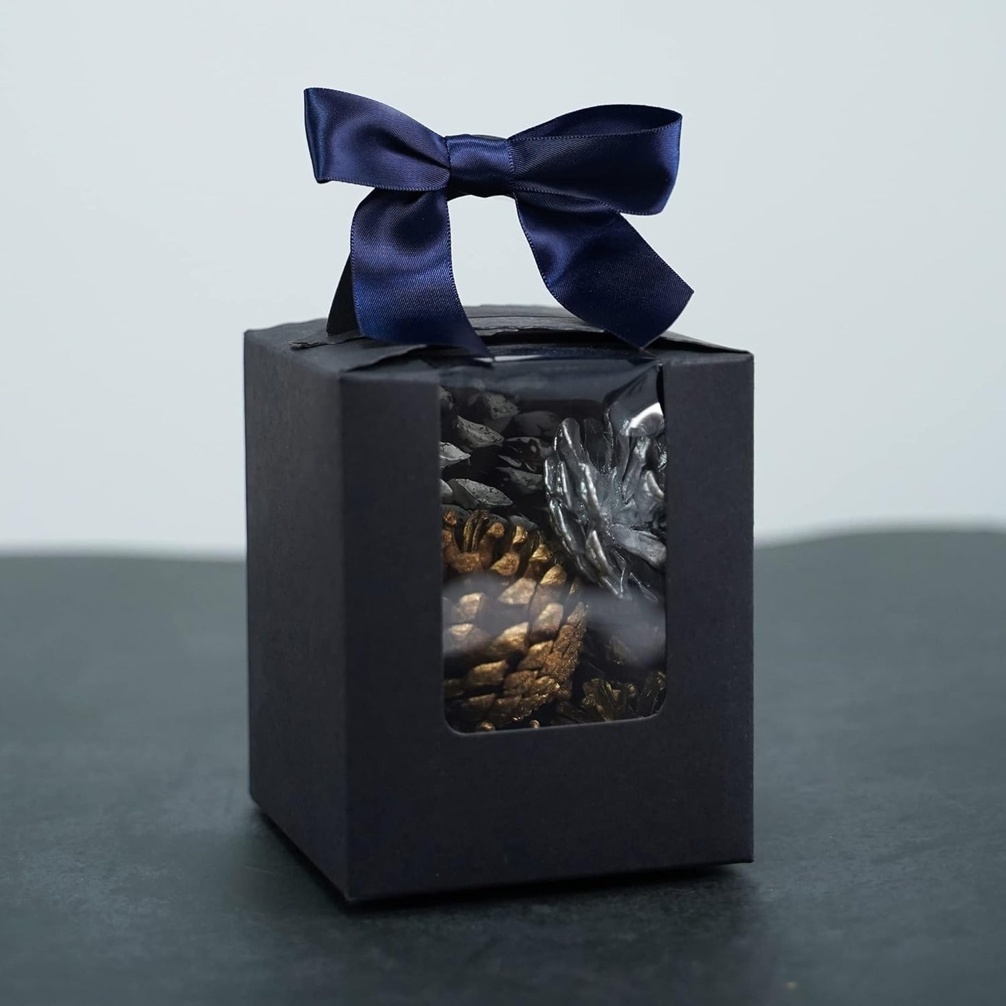 AIMUDI Navy Blue Satin Ribbon Twist Tie Bows 2.5" Pretied Bows Premade Craft Bows for Treat Bags Cake Pop Gift Wrapping Basket Wedding Favors Cookie Candy Bagging Baby Shower - 50 Counts