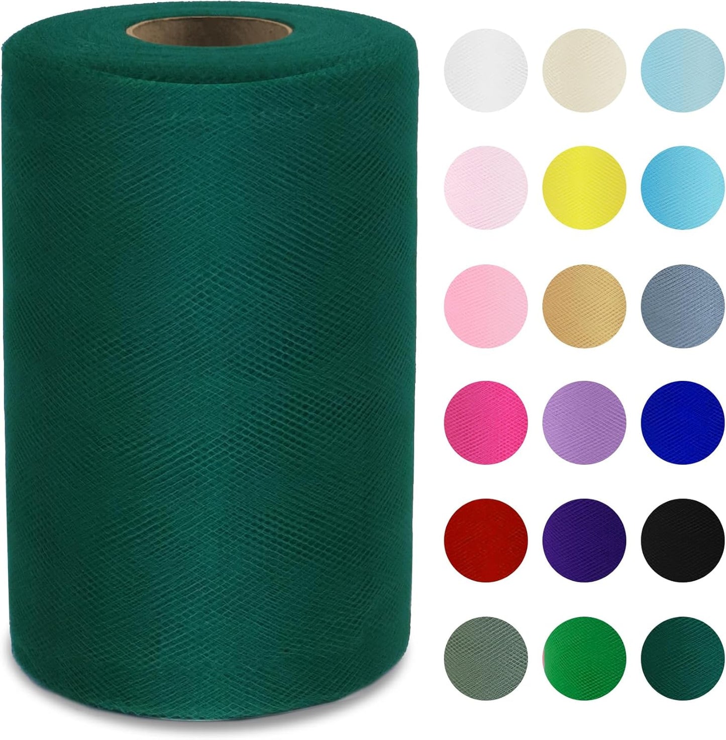 Hunter Green Tulle Fabric Roll 6" by 100 Yards (300 ft) Soft Tulle Spool for DIY Crafting Favor Supplies, Tutus, Wedding, Party Decorations, Gift Wrapping