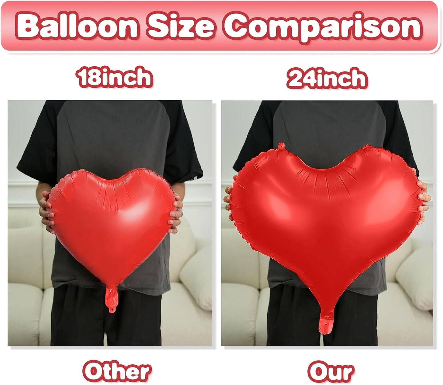 Red Heart Balloons,24Inch Large Red Heart Foil Balloons for Valentine's Day Birthday Wedding Baby Shower Anniversary Party Decorations