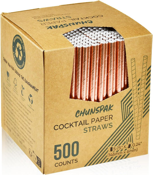 Rose Gold Paper Cocktail Straws, 5.75 inch, 500 counts, Disposable Short Small Drinking Straws for 8oz 10oz Cups