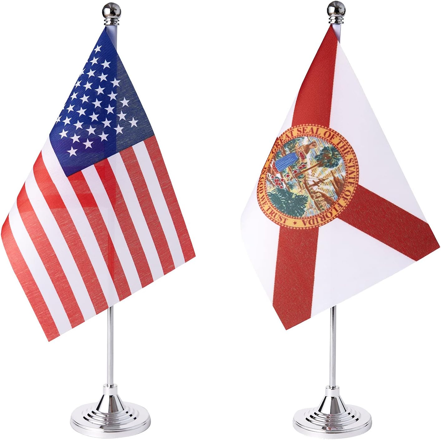 ZXvZYT 2 Pack American US Florida flag USA Florida FL State table flag,Small Mini United States Desk Flags With Stand Base,for U.S. States Party Events Celebration Decorations Supplies
