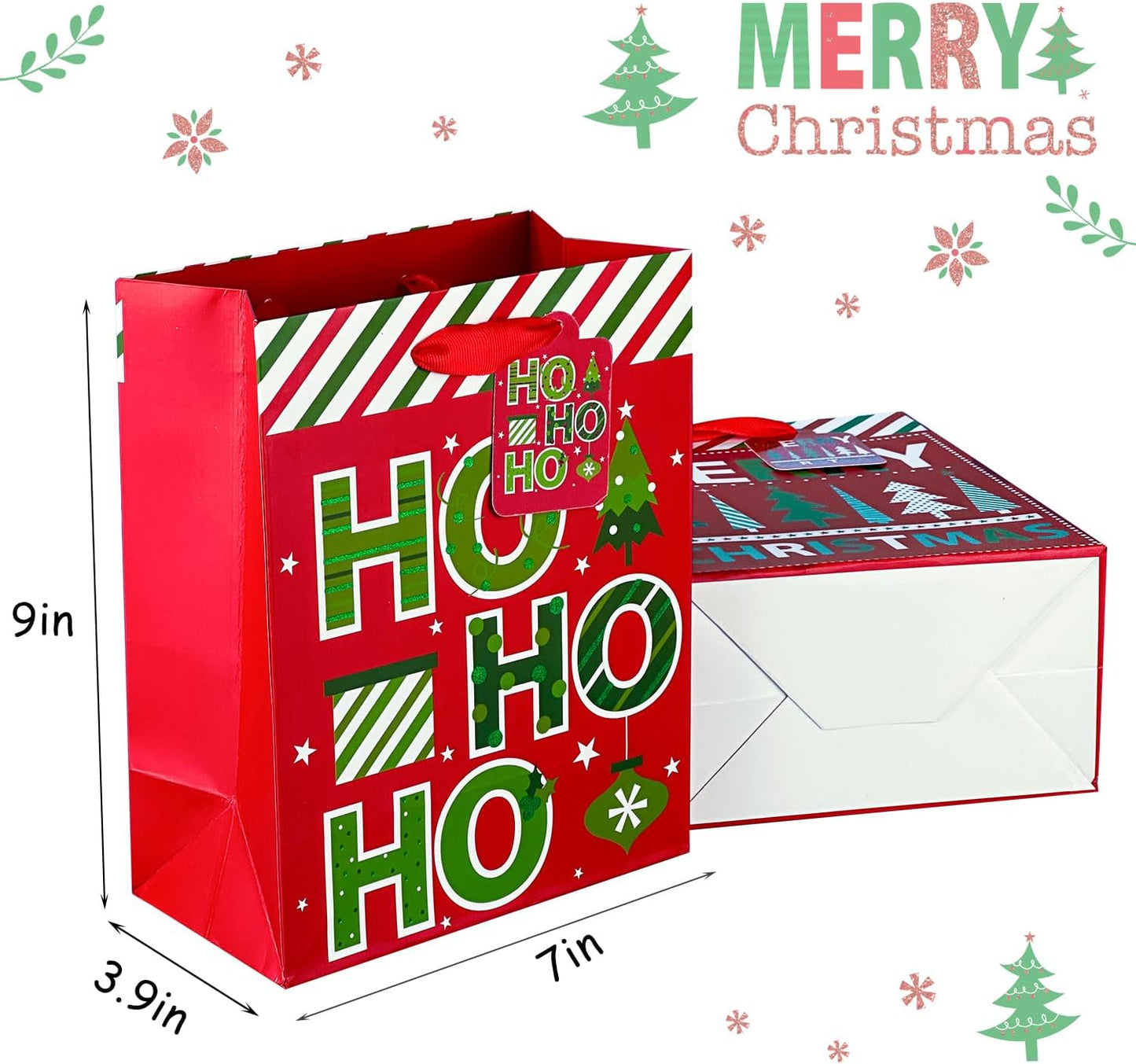 GITMIWS 12 Pack Christmas Paper Gift Bags with Tissue Paper, 9'' Medium Christmas Treat Gift Bags Bulk with handles, Xmas Shopping Tote Goodie Bag for Kids, Xmas Party Favor Decor