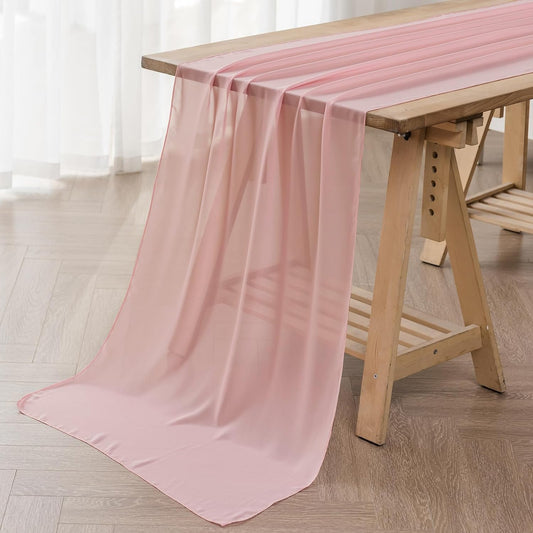 6Pack 9ft Chiffon Table Runner 14x108 Inch Sheer Romantic Table Runner for Wedding Birthday Party Bridal Shower Outdoor Decoration-Light Pink