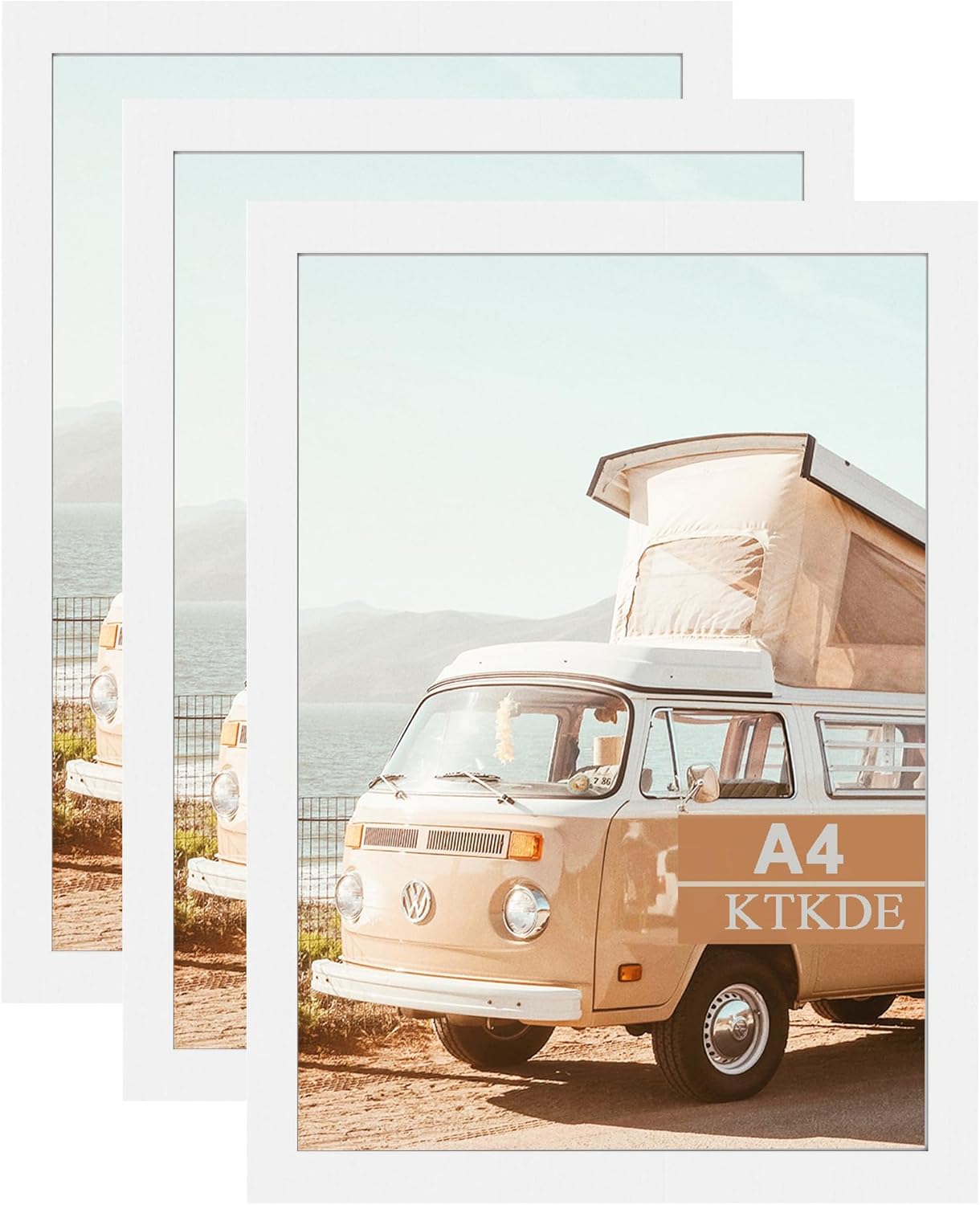 KTKDE A4 Picture Frame White Wooden Photo Frame Set of 3, for Certificate Poster and Photo, Horizontal and Vertical Formats 8.3x11.7 Frame with Shatter Resistant Plexiglass Home Decor best gift