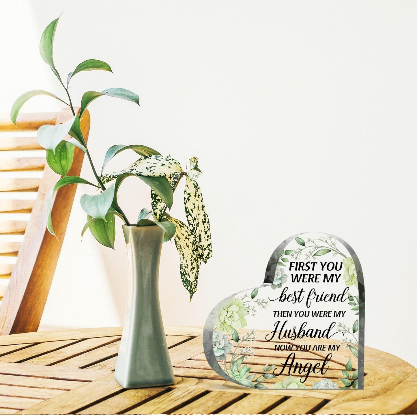 QUPT In Memory of Husband Acrylic Heart Plaque, Bereavement Condolences Grief Plaque, Funeral Remembrance Decor Ornament Sign