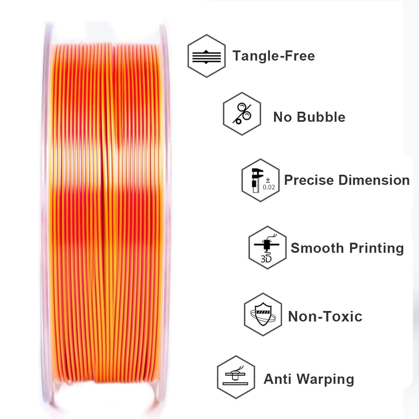 Geeetech Silk PLA Filament 1.75mm Silk Dual Color Filament, Coextrusion Dichromatic Metal-Like Shiny Consumable 1kg (2.2lbs) 1 Spool, Dimensional Accuracy +/- 0.02 mm, Gold Red