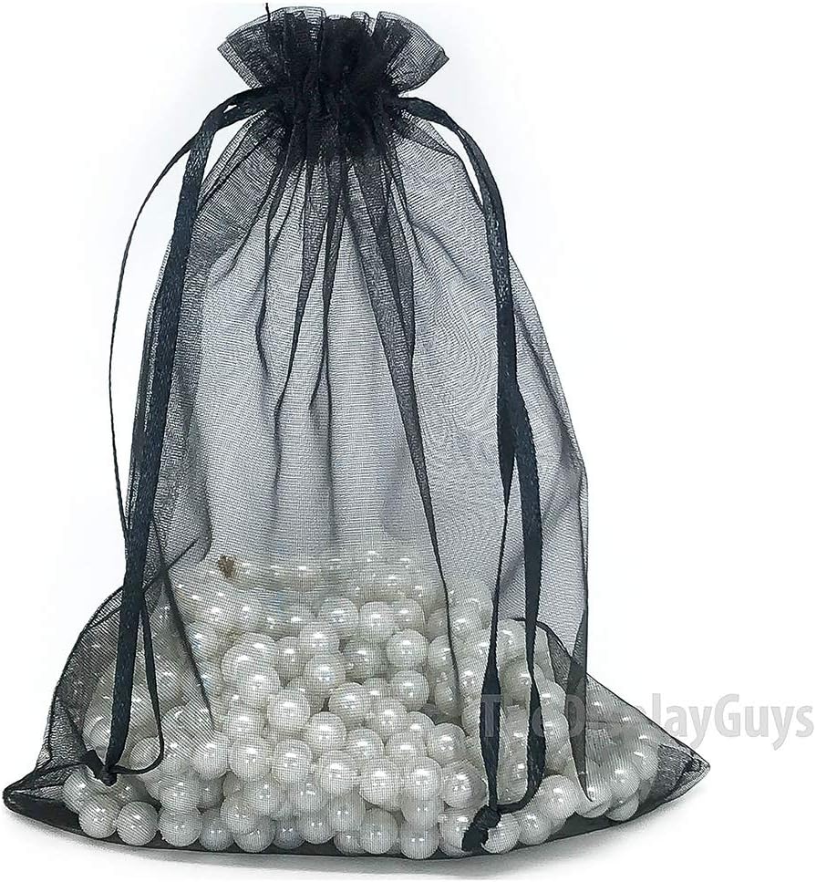 TheDisplayGuys 48-Pack 6x8 Black Sheer Organza Gift Bags with Drawstring, Jewelry Candy Treat Wedding Party Favors Mesh Pouch