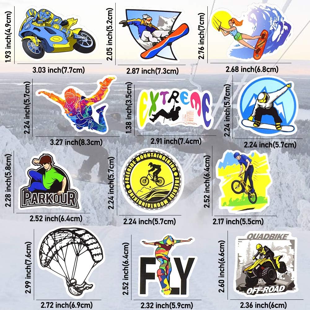 QTL Sport Stickers for Teens Kids Sport Stickers for Water Bottle Skateboard Laptop Waterproof Vinyl Packs 50Pcs