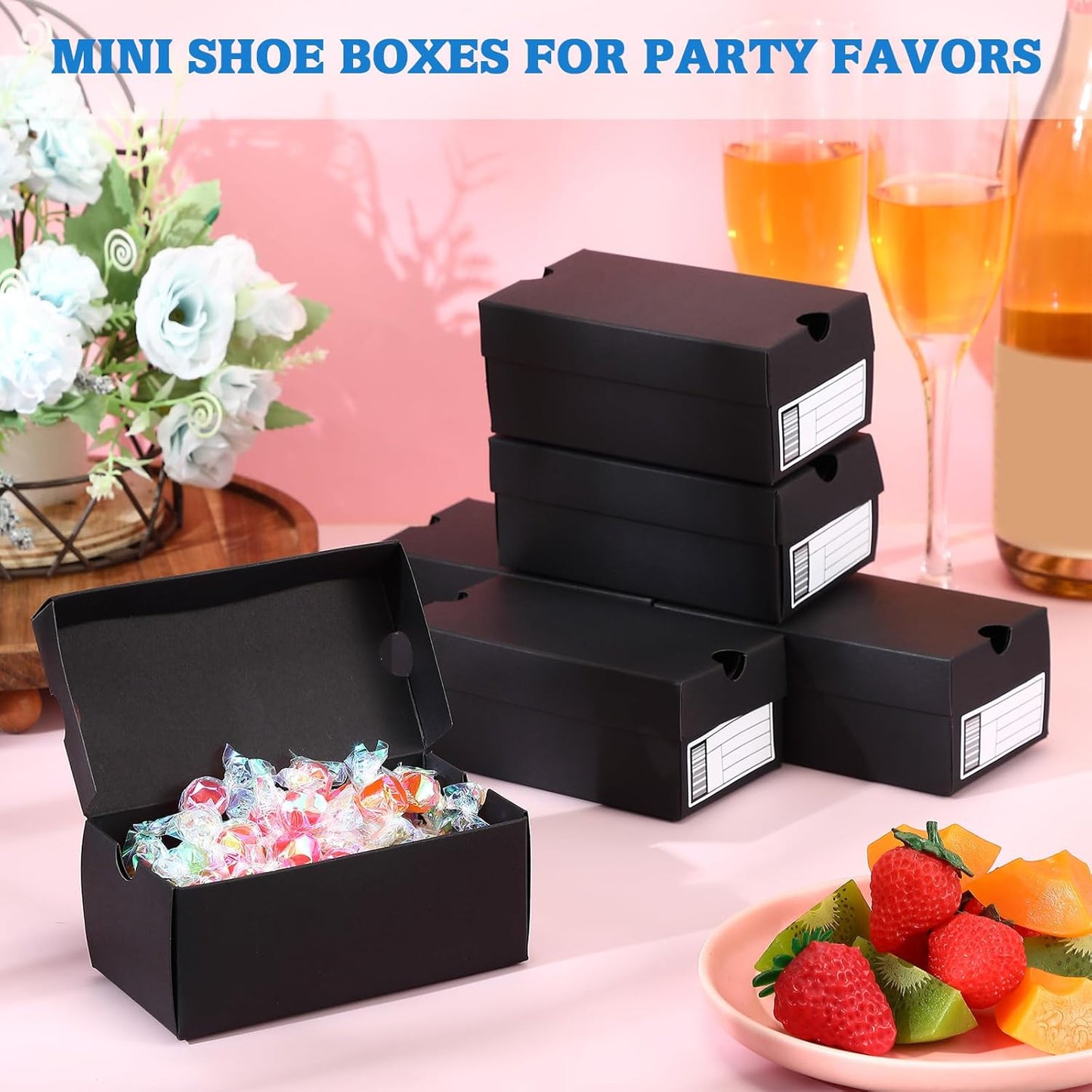 12 Sets Mini Shoe Gifts Boxes for Party Favors 6.1 x 3.9 x 2.5 Inches Sports Mini Sneaker Box with Editable Label for Candies Cookies Snacks(Black,6.1 x 3.9 x 2.5 Inches)