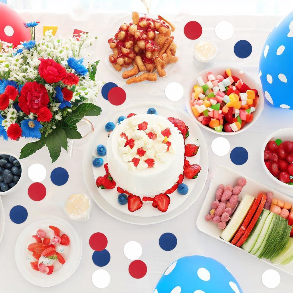 Red White Blue Party Decorations - 300Pcs Confetti Paper Dot Birthday National Day Patriotic American theme Table Decor