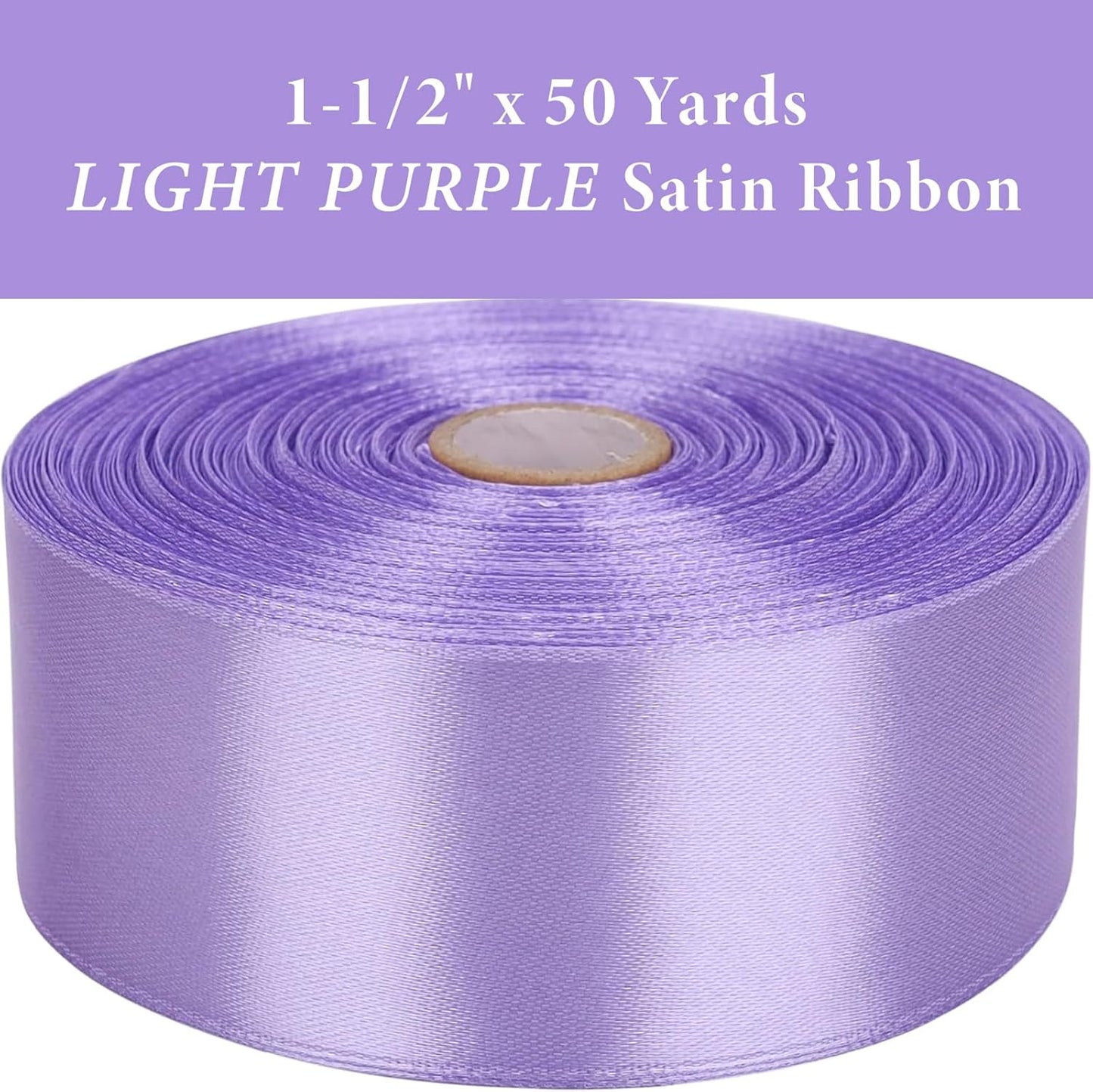 1-1/2" x 50 Yards Light Purple Satin Ribbon Single Faced Fabric Ribbons for Gift Wrapping, Crafting, Floral Arrangements, Flower Bouquet, Wedding, Home Decor