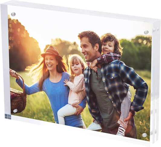 SimbaLux Magnetic Acrylic Picture Photo Frame 8x10 inches 24mm Thick with UV Protection (1 Pack) Clear Glass Like, Double Sided Frameless Desktop Floating Display, Free Standing, 20% Thicker than Most