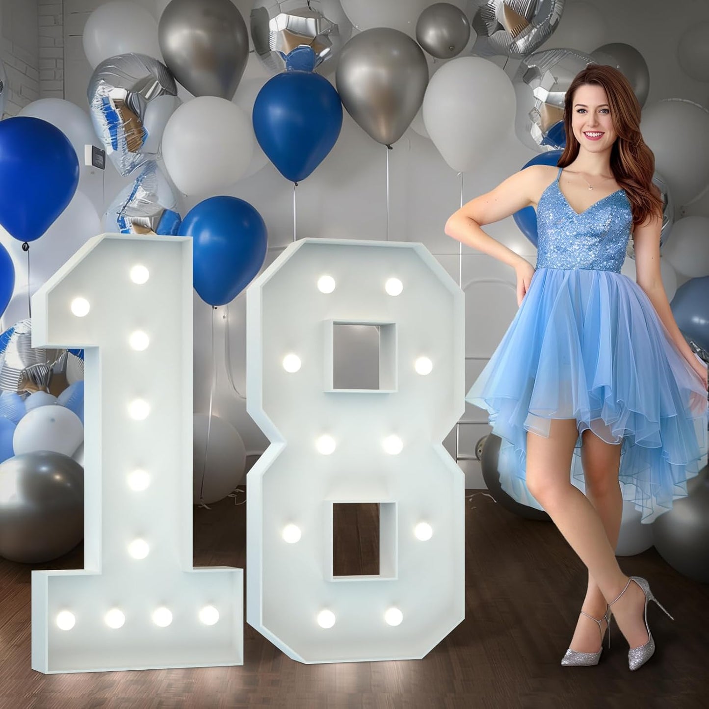 Marquee Numbers 4 Feet Tall Big Light Up Numbers Happy 18th Birthday Decorations Girl Boy White Anniversary Party Decor Large Cardboard Prop Backdrop Sign 18