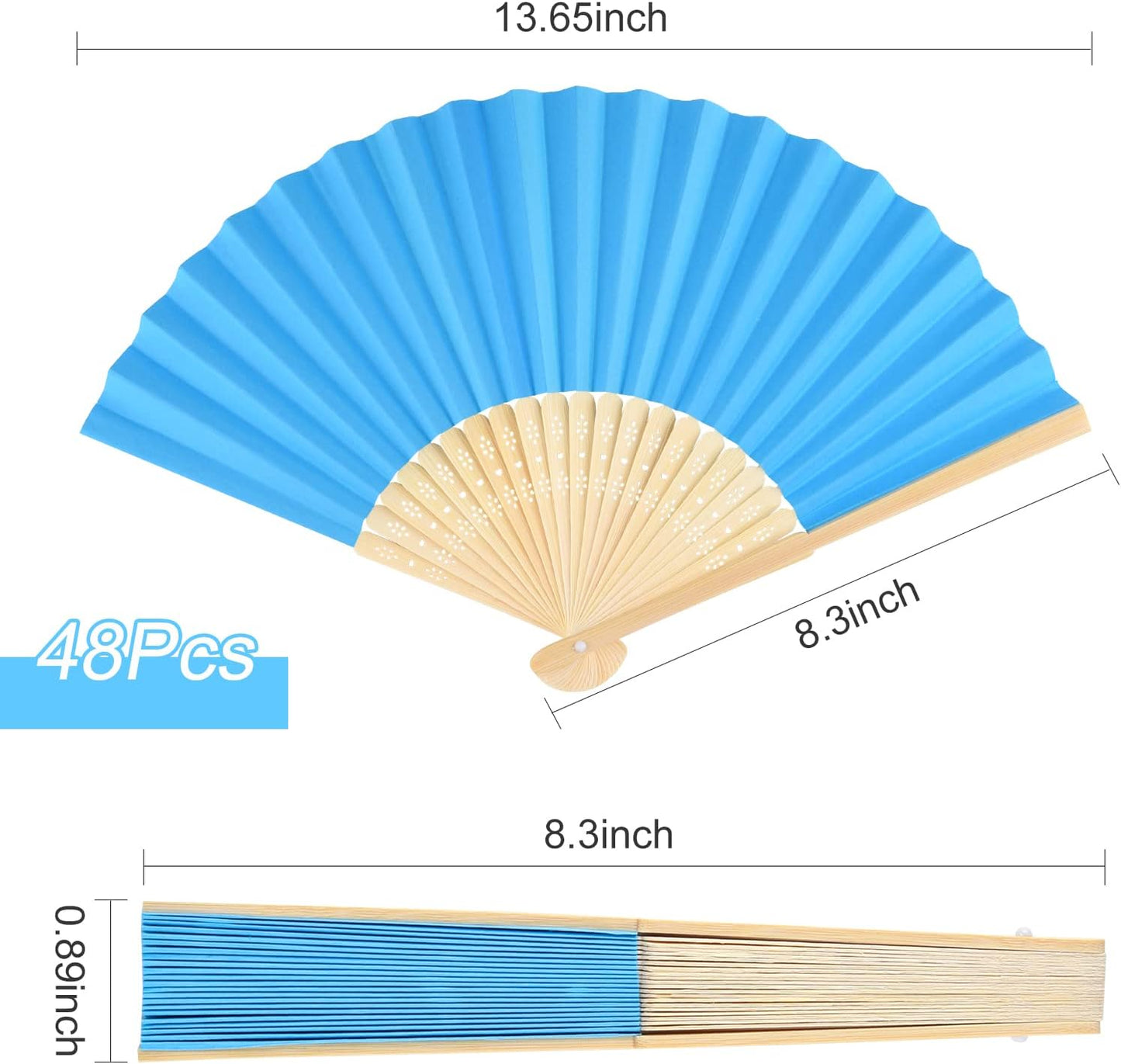 FEPITO 48 Pieces Handheld Paper Fan Paper Folding Fans with Bamboos for Wedding Gift, Party, Home, Multicolor