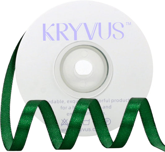 Green Satin Ribbon 1/4 inch X Continuous 25 Yards, Single Face Polyester Ribbon Perfect for Gift Wrapping, Flower Bouquet, Wedding Decor, Crafts, Bow Making, Sewing and More