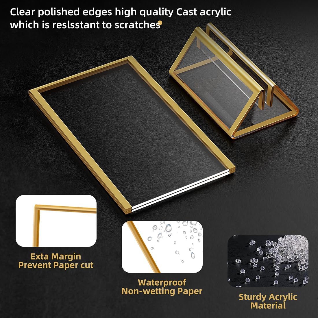 Gold Frames 5x7 Acrylic Sign Holder Double Sided Picture Frames for Wedding Table Number Menu Flyer Display for Office Home Party- Pack of 12