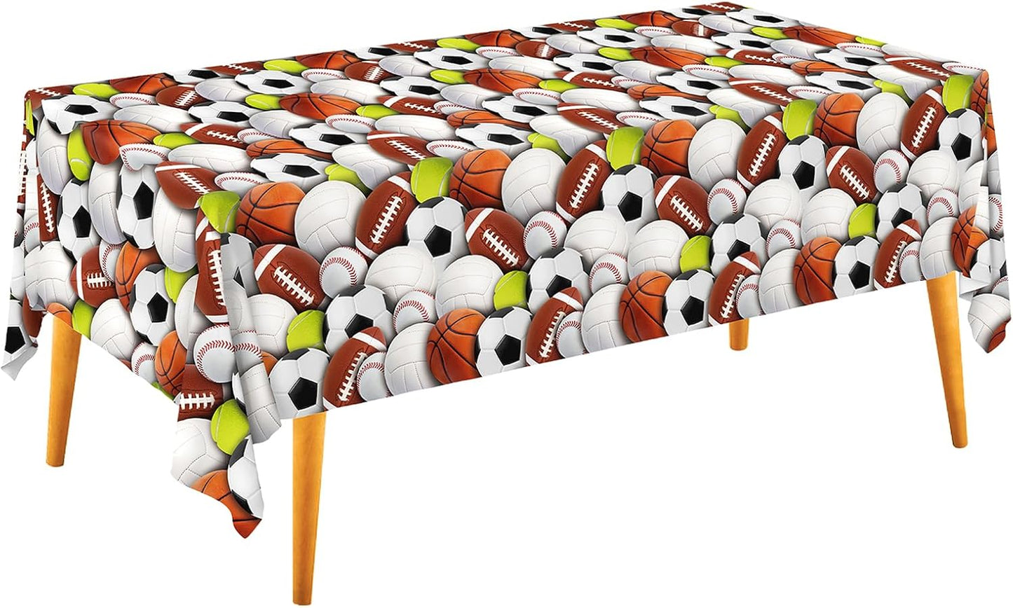 Gatherfun Sports-Themed Party Pack: 2-Pack Boys Birthday Decorations, Disposable Plastic Tablecloth for Sports Birthday Party Decorations，54 x 108 Inches