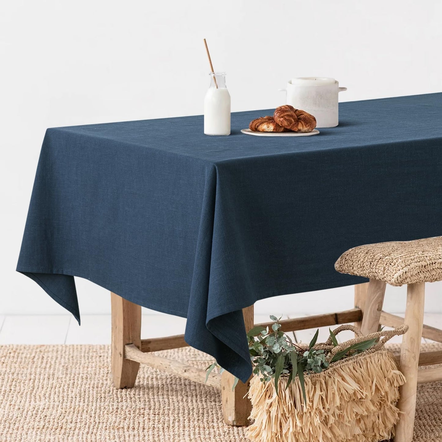 MIULEE Linen Cotton Blend Tablecloth Rectangle, Luxury Waterproof Stain Resistant Durable Farmhouse Oblong Table Cloth for Dining Party Christmas Weddings Birthday, 52 x 84 inch, Navy Blue