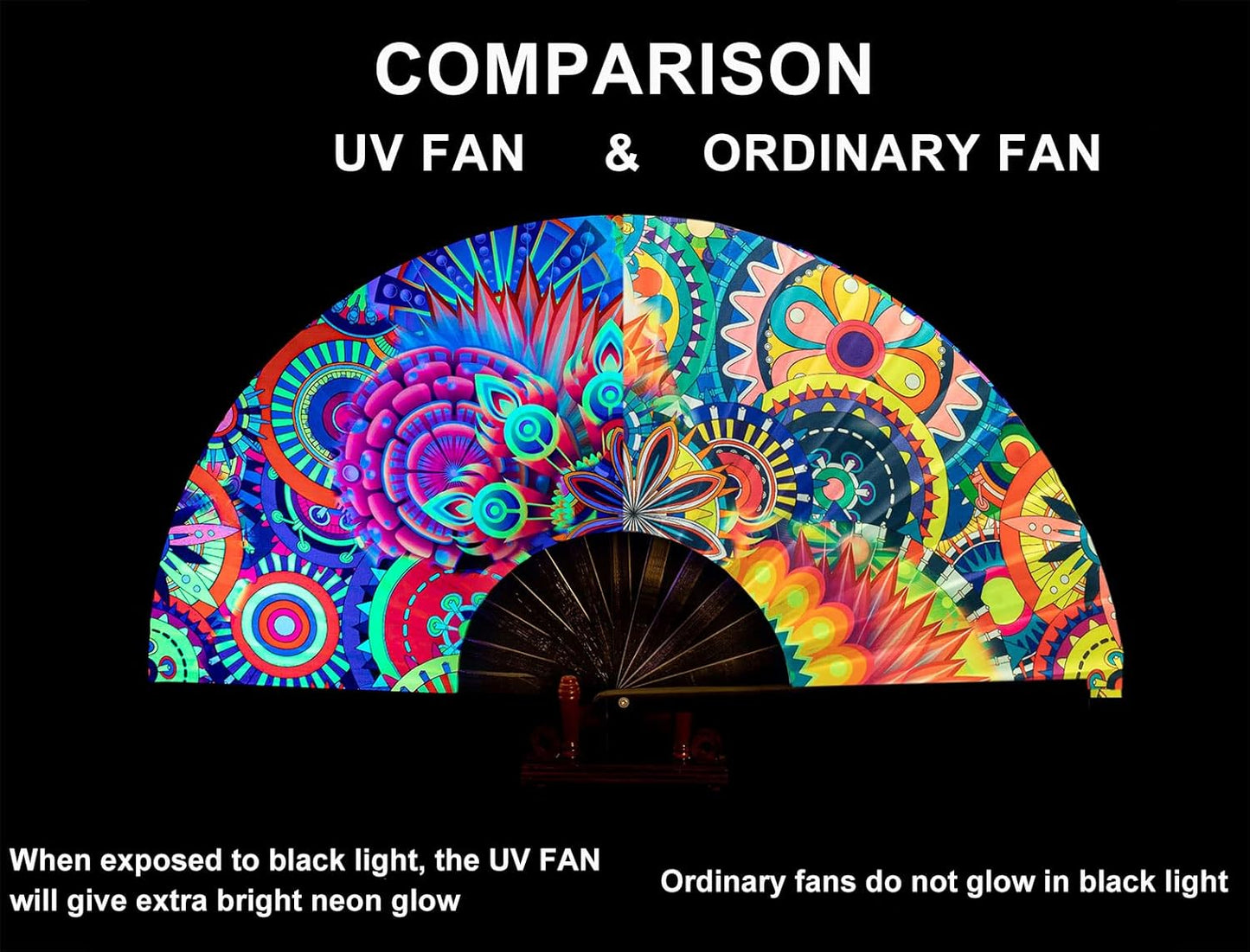 Amajiji Rave Folding Hand Fan Popping Fans for Line Dancing, Large Clacking Fans Clap Fan for Boots On The Ground Dance,Party,Decoration,Festival (Fantasy Flowers)