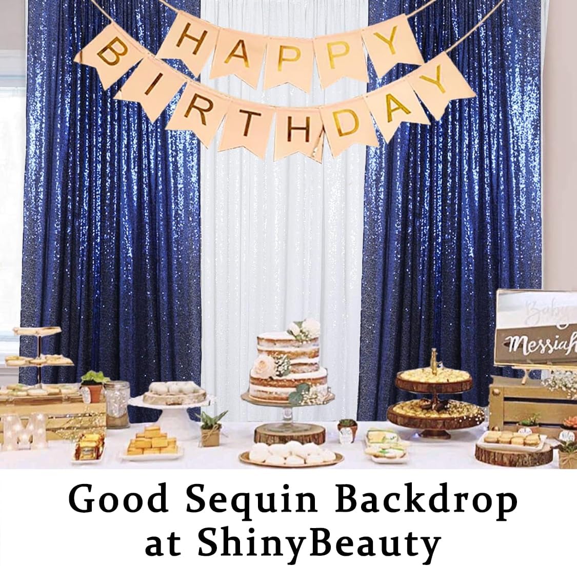 ShinyBeauty 4x10ft Navy Blue Sequin Photo Backdrop – 2 Pack Glitter Curtains for Wedding Photography, Party Decor, Studio Background (High-Reflective Sparkle, Portable & Lightweight)