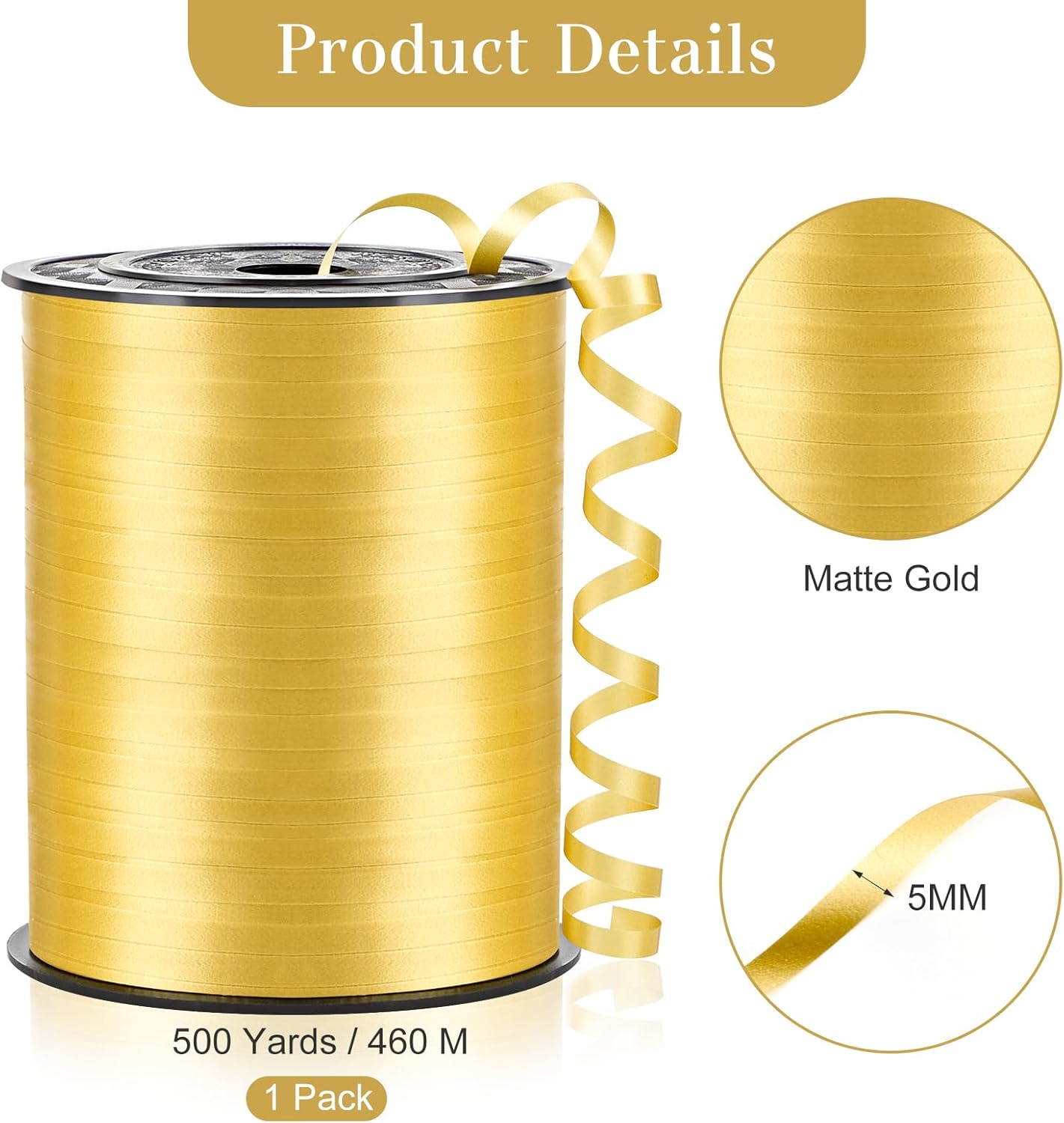 500 Yards Gold Curling Ribbon-Balloon String-Balloon Ribbon Roll for Party Decoration, Gift Wrapping, Wedding, Art Crafts, Florist Flower