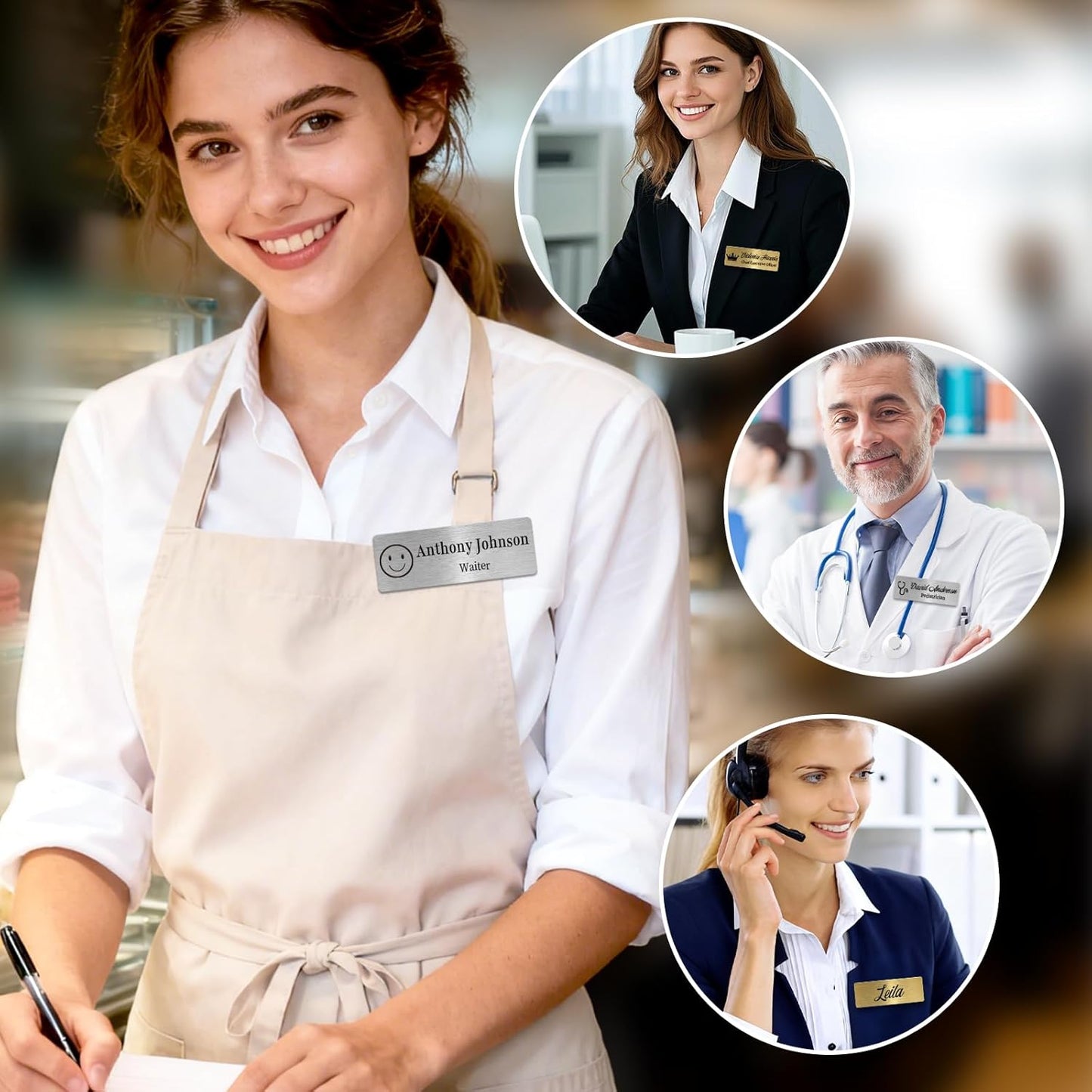 Metal Custom Name Tags – Personalized Engraved Name Badges with Pin, Magnetic or Adhesive Backing, 1×3 Inch ID Badge(Silver)