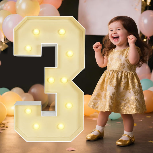 Marquee Light Up Numbers: 3FT Large Decorative Letters Signs for Party Decorations Baby Shower Birthday Wedding Engagement Anniversary, 3 Feet Tall Pre-Cut DIY Foamboard Number 3 - Easy to Assemble