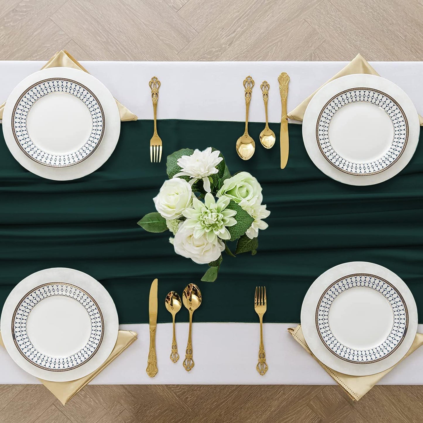 2 Pack 10 Ft Chiffon Table Runner Emerald Green Gauze Long Table Runners 27x120 Inches Sheer Tulle Table Runner for Rustic Wedding Reception Bridal Shower Decorations Birthday Party