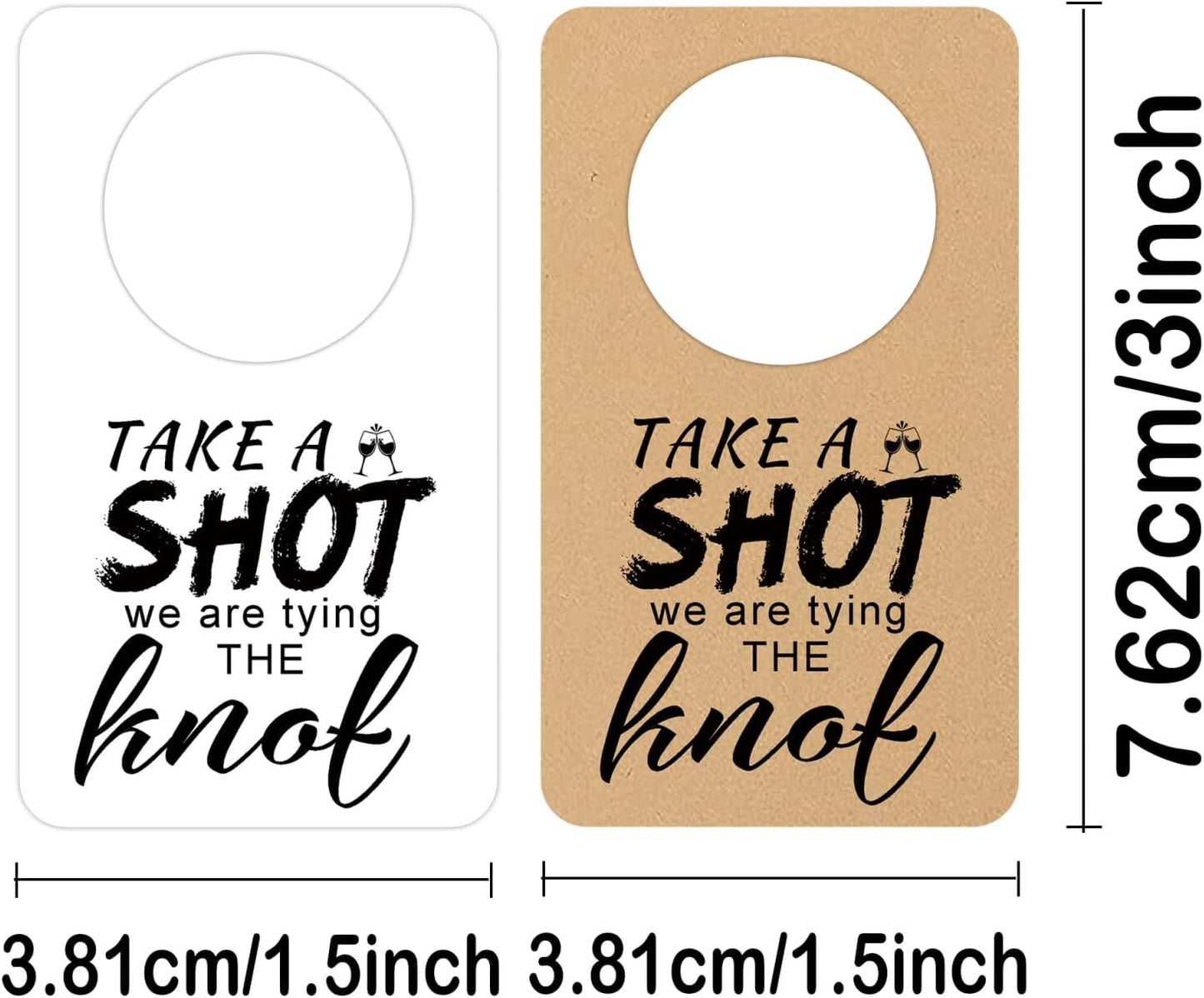 Take a Shot We are Tying (Or Tied) The Knot Tags with Hanging Hole Rectangle Kraft Paper Card Decorative Knot Tags for Engagement Party Wedding Decor, Bridal Party Gifts (Rectangular White)