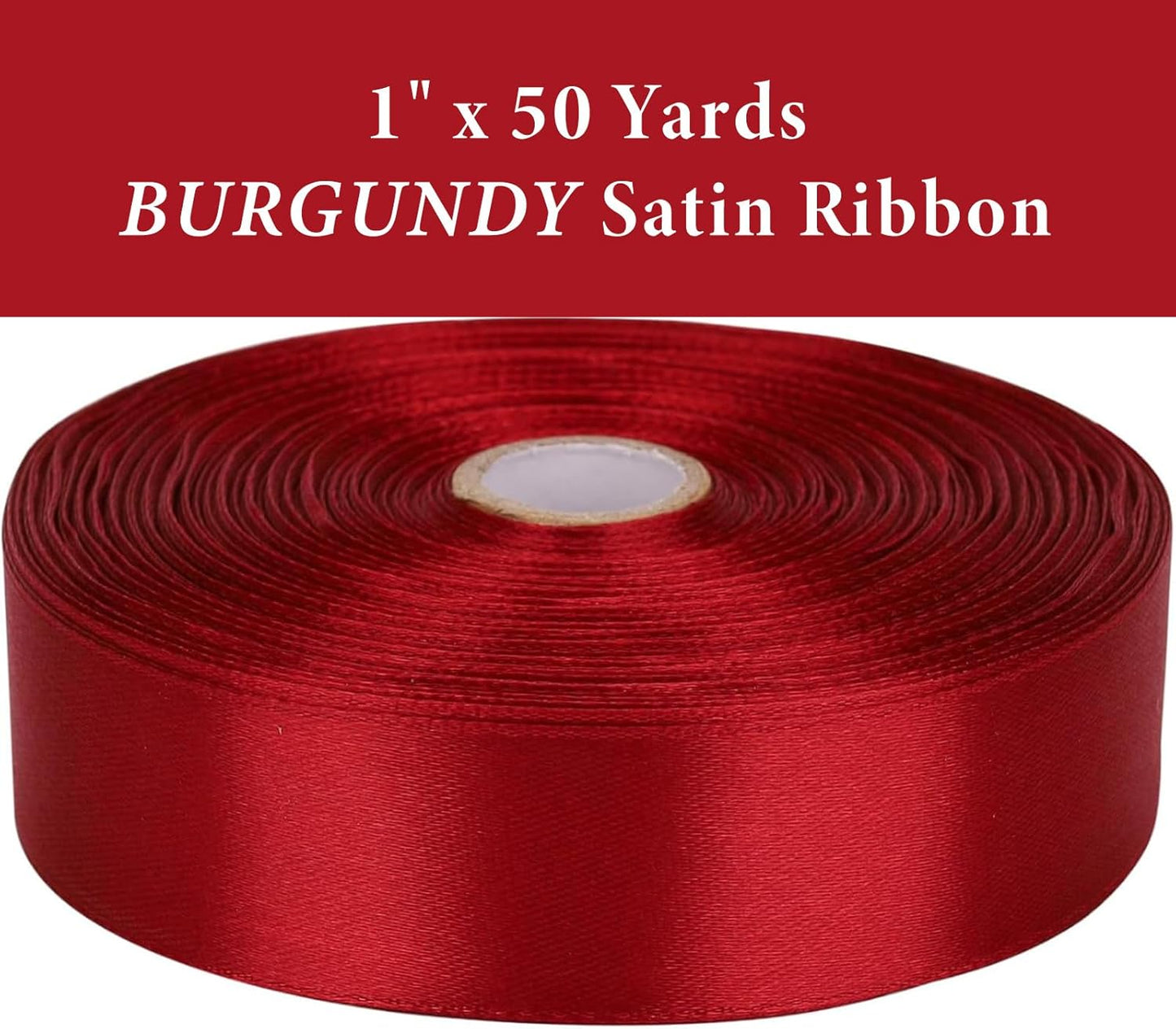 1 Inch Burgundy Satin Ribbon 50 Yards Solid Fabric Ribbons for Gift Wrapping, Crafts, Floral Arrangements, Wedding, Party, Holiday Decor