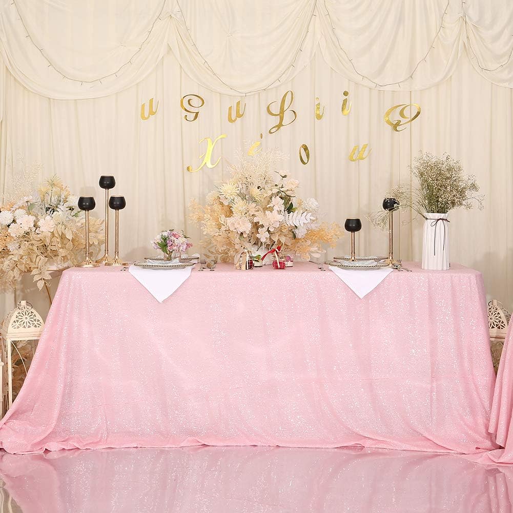 SquarePie Sequin Tablecloth 60 x 102 Inch Pink Sparkly Table Linen for Wedding Party