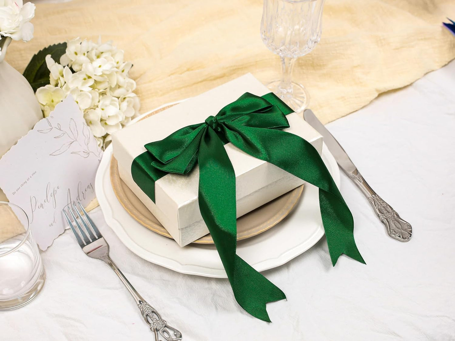 Green Satin Ribbon 1-1/2 inch X Continuous 50 Yards, Single Face Polyester Ribbon Perfect for Gift Wrapping, Flower Bouquet, Wedding Decor, Crafts, Bow Making, Sewing and More