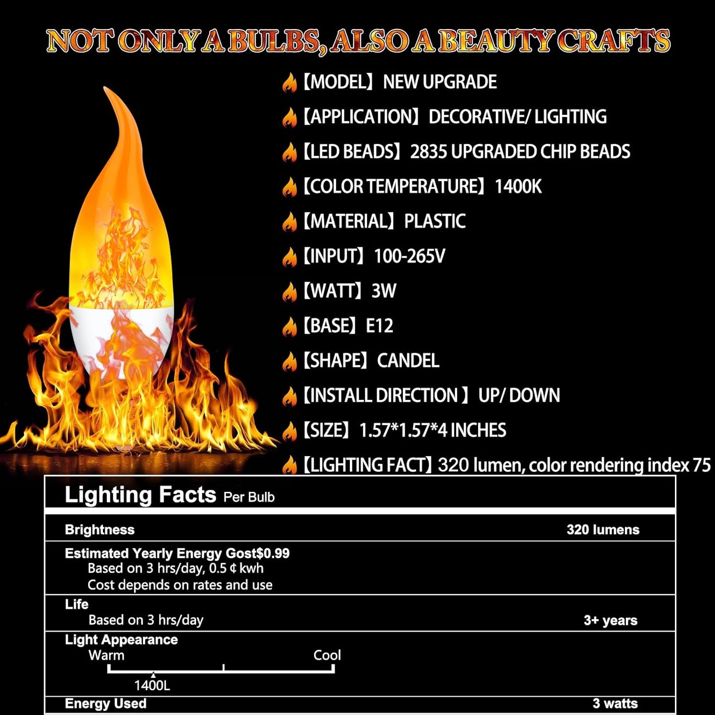 E12 LED Flickering Candelabra Flame Effect Light Bulbs - Upgrade Flicker Candelabra Torch Fire Effect Lights Bulbs for Outdoor Halloween Xmas Holiday Decorations Indoor Lamp (6 Pack)