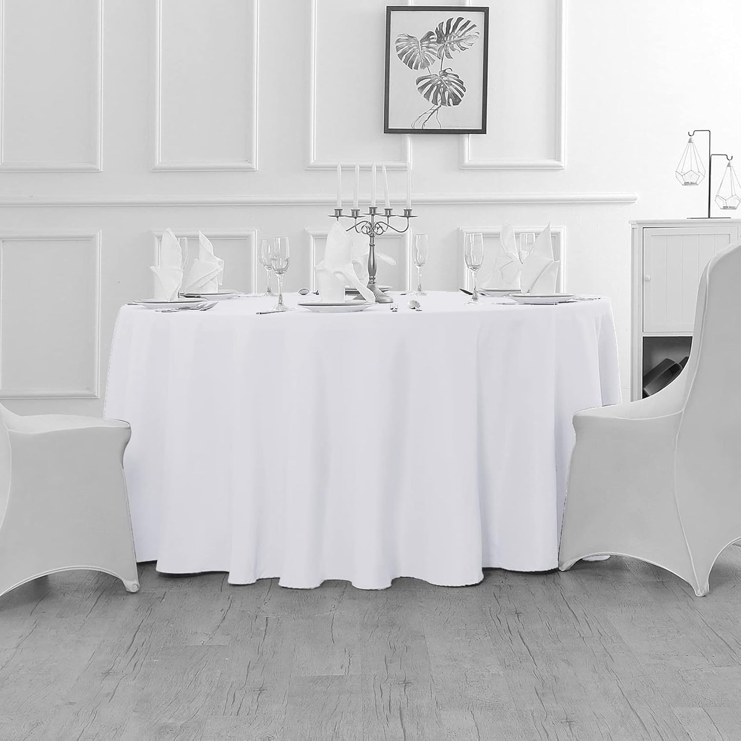 Fokitut 6 Pack Round Tablecloth, 108 Inch, Stain Resistant and Wrinkle Polyester Table Cloth, Fabric Table Cover for Kitchen Dining, Wedding, Party, Holiday Dinner-White