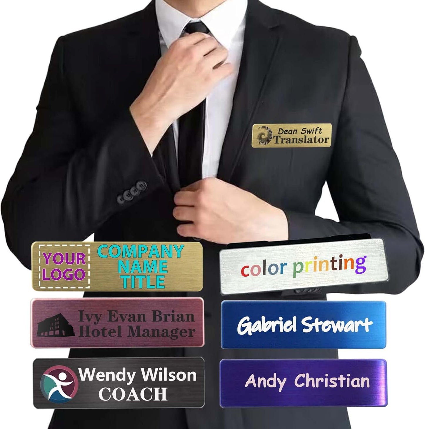 Custom Name Tag with Logo Personalized Name Tag for Work UV Printed Name Badges Multiple Color Indentification with Pin or Magnetic Backing