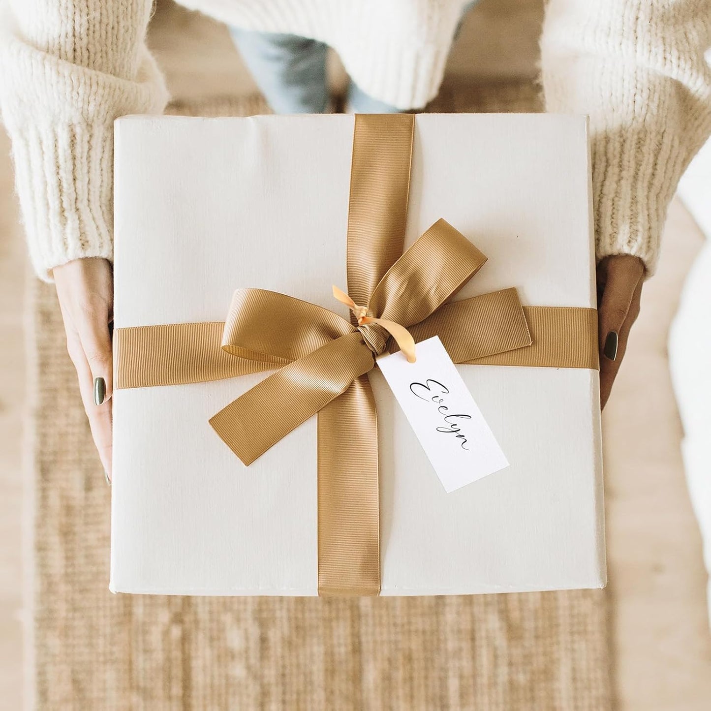 50 Pcs Name Place Cards for Table Setting Blank Wedding Place Cards with Satin Ribbon 1.57 x 3.54 Inch Hanging Gift Tags for Wedding Dinner Banquet Party Table Setting Supplies(Gold)