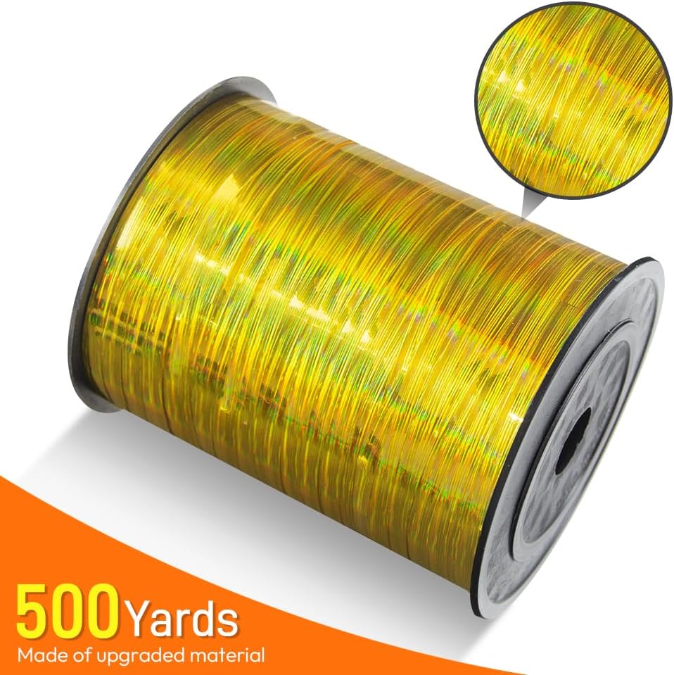 KMER LIFE Glossy Gold Curling Ribbon, 1/5" Wide x 500 Yards Christmas Curling Ribbons for Gift Wrapping, Party Decoration, Balloon String, Hair, Ribbons for Florist Flower (1 Roll)