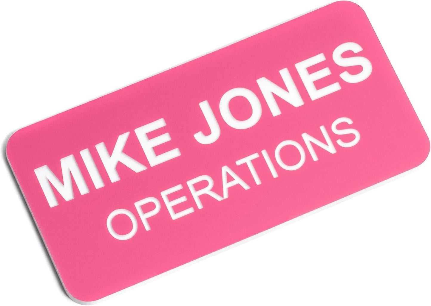 Custom Engraved Name Tag Badges – Personalized Identification with Pin or Magnetic Backing, 1.5 Inch x 3 Inches, Pink/White