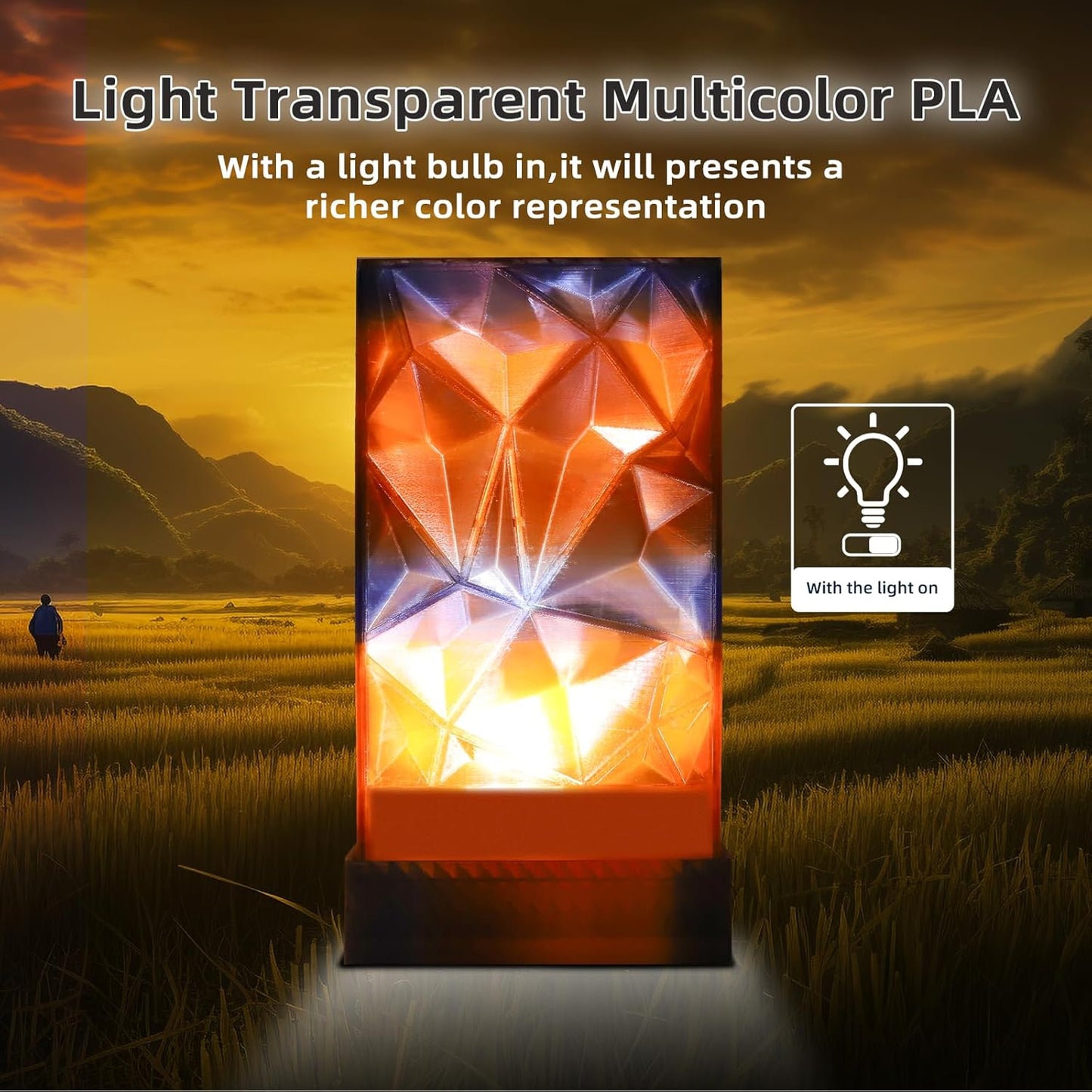 Transparent Multi Rainbow Color Change PLA 1.75mm 1KG 3D Printing Filament Crystal Rainbow PLA-Late Autumn