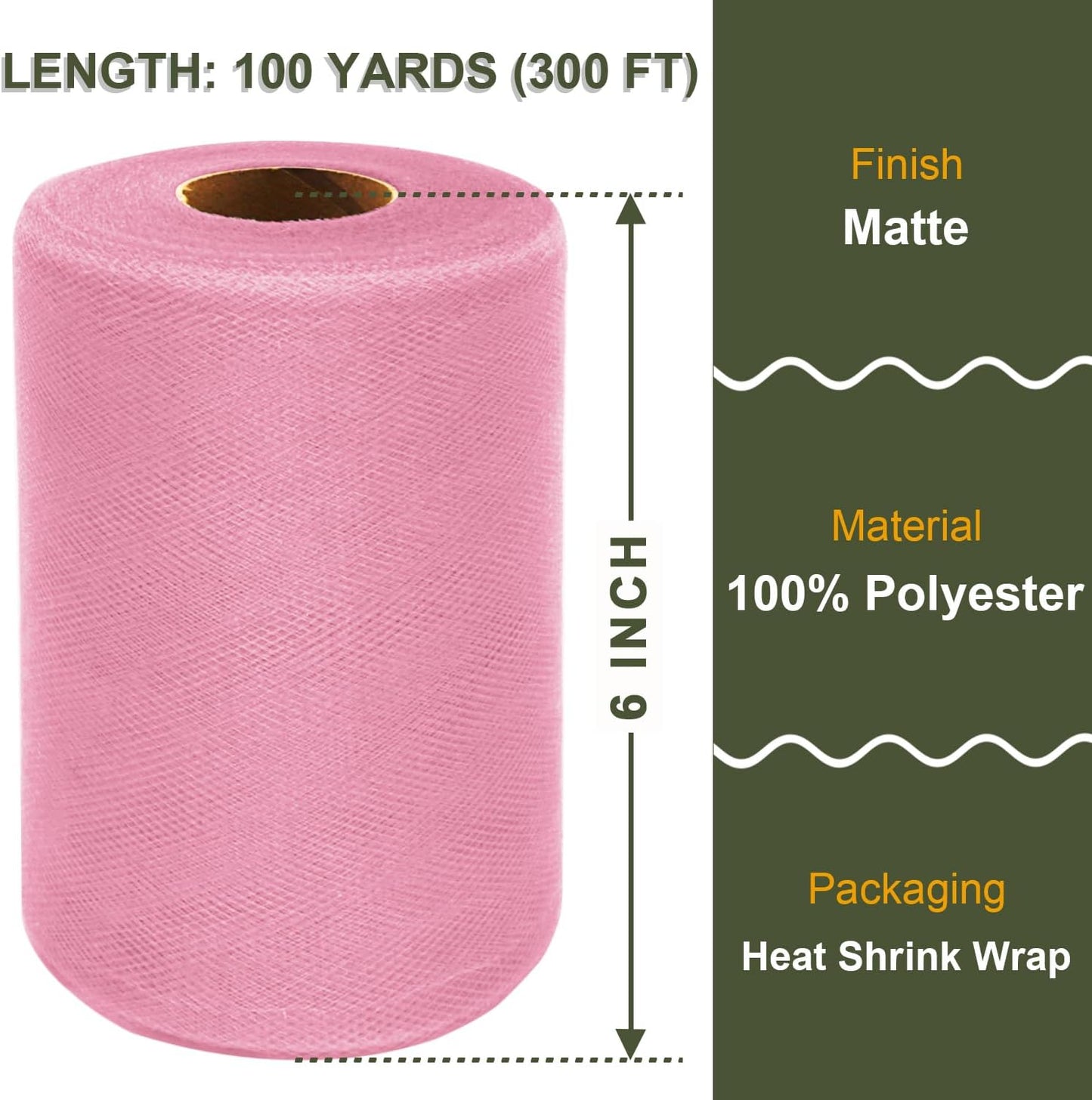 Pink Tulle Fabric Roll 6 Inch X 300 FT (100 Yards) Matte Tulle Ribbon Netting Mesh Spool for DIY Tutu Skirt Wedding Bow Gift Wrapping Baby Shower Christmas Party Halloween Decorations