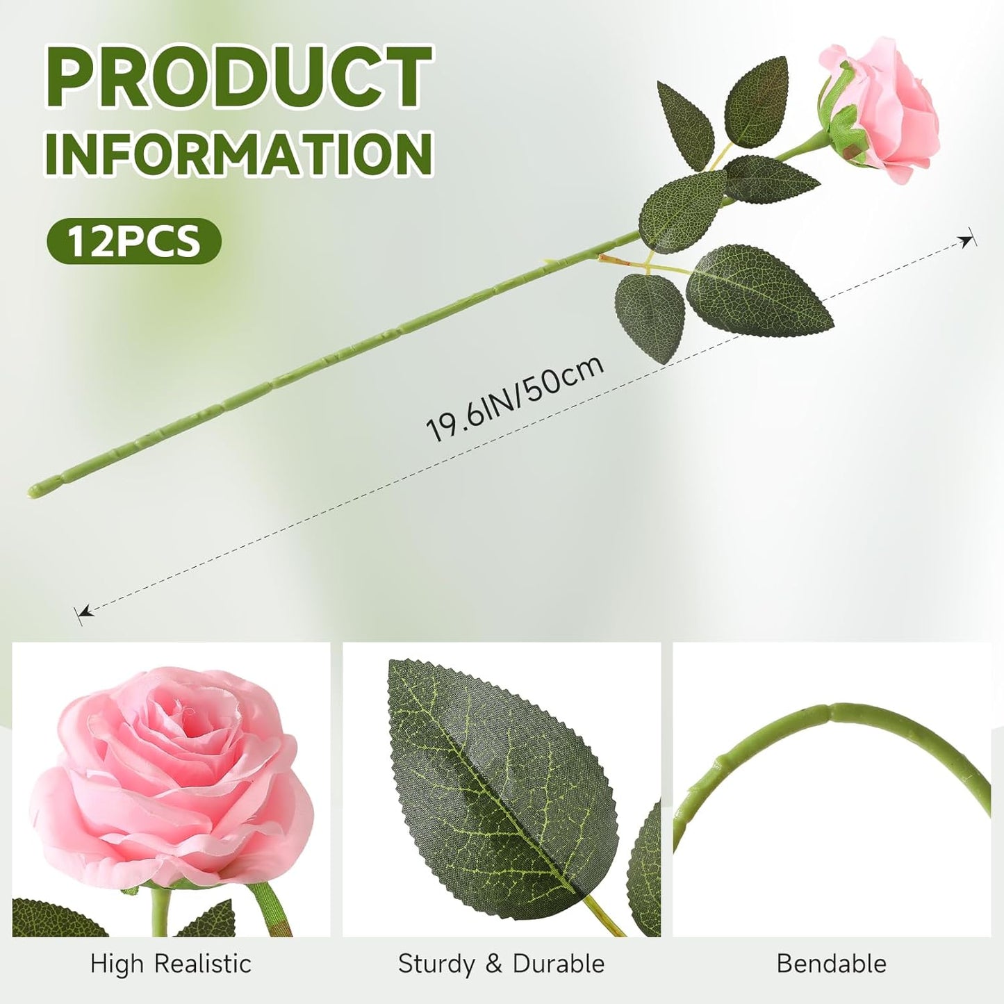 Tifuly Pink Roses Artificial Flowers - 12 pcs Realistic Single Long Stem Fake Silk Roses Bouquet for Party Home Wedding Centerpiece Office DIY Decor