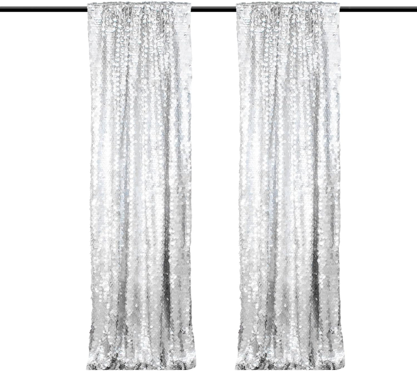 JYFLZQ Silver Payette Sequin Backdrop Curtains 4ft x 8ft 2 Panels Shimmer Wall Backdrop Big Sequin Background Thick Glitter Photo Booth Backdrops for Birthday Christmas Wedding Parties