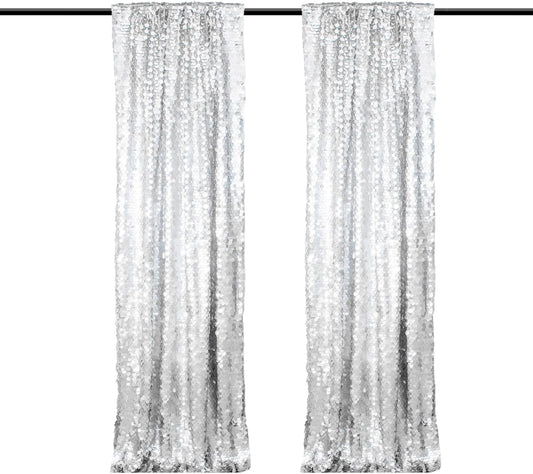 JYFLZQ Silver Payette Sequin Backdrop Curtains 4ft x 8ft 2 Panels Shimmer Wall Backdrop Big Sequin Background Thick Glitter Photo Booth Backdrops for Birthday Christmas Wedding Parties