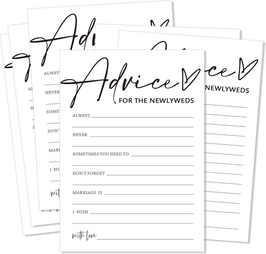 Wedding Advice Cards - Advice and Wishes for the Newlyweds Mr and Mrs Bride & Groom Perfect for Bridal Shower Wedding Games and Guest Book Alternative Pack of 25 Minimalist White 5x7 Inch Cards - A04
