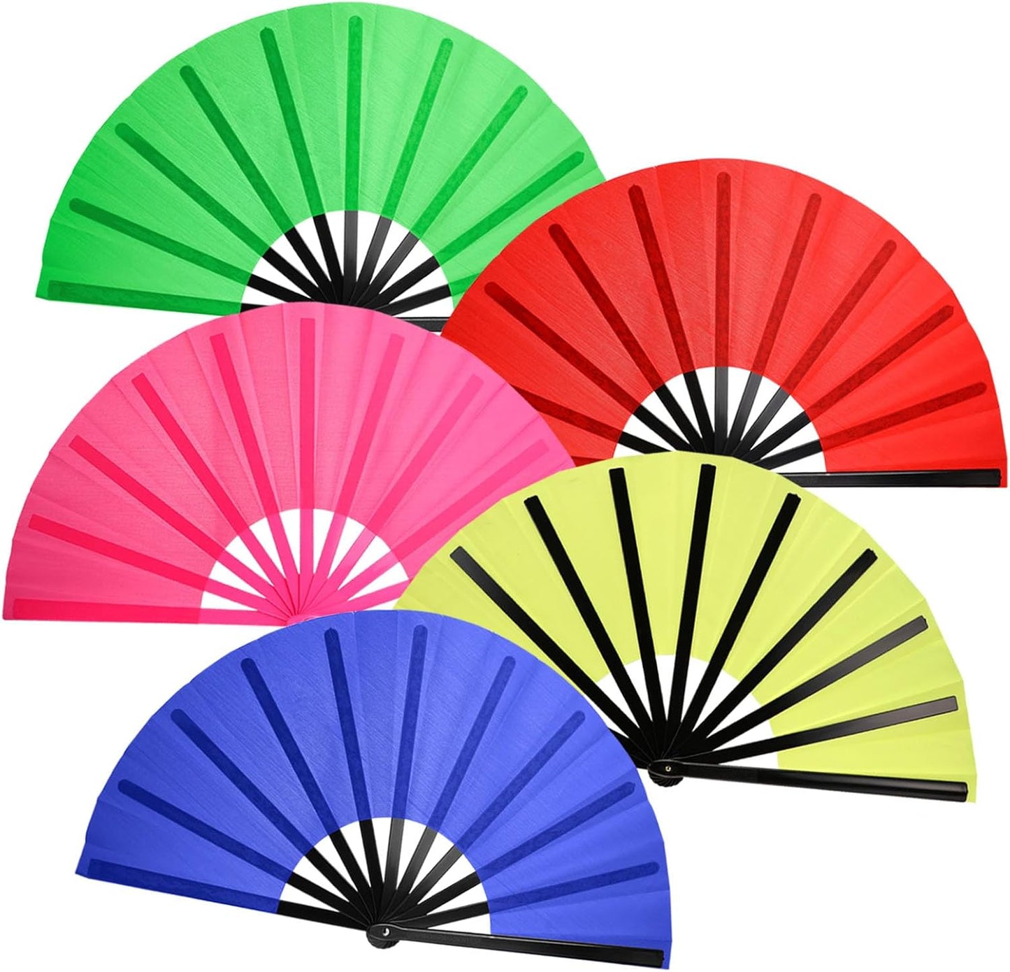5PCS Large Chinese Folding Fans for Line Dancing, Clacking Fans for Line Dancing, Foldable Handheld Fans, Popping & Clapping Hand Fans Bulk Set (5 Colors)