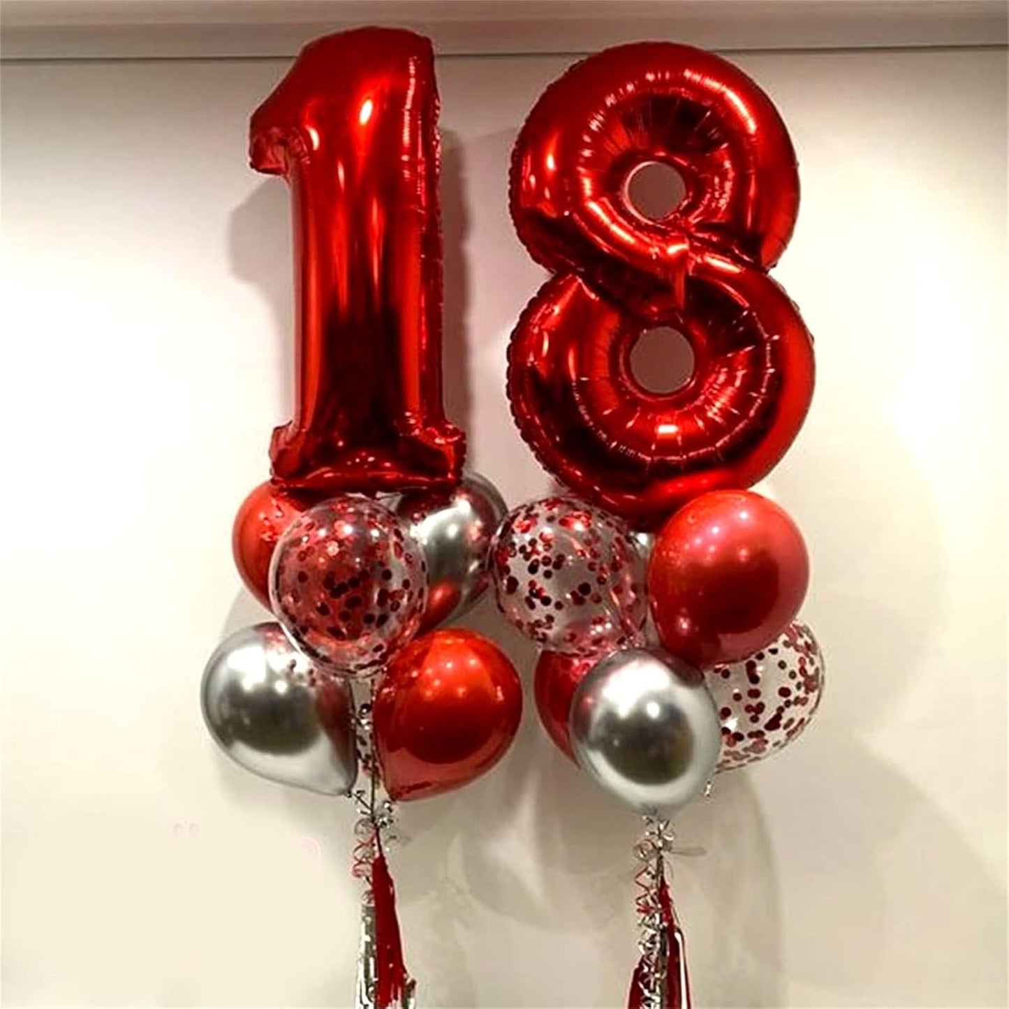 Red Foil Balloon Number 8 for Boys, 40'' Giant Self Inflating Number Balloons Set 0-9, Large Number 8 Helium Balloon for Girls Women 8th Birthday Graduation Anniversary Party Decorations Supplies