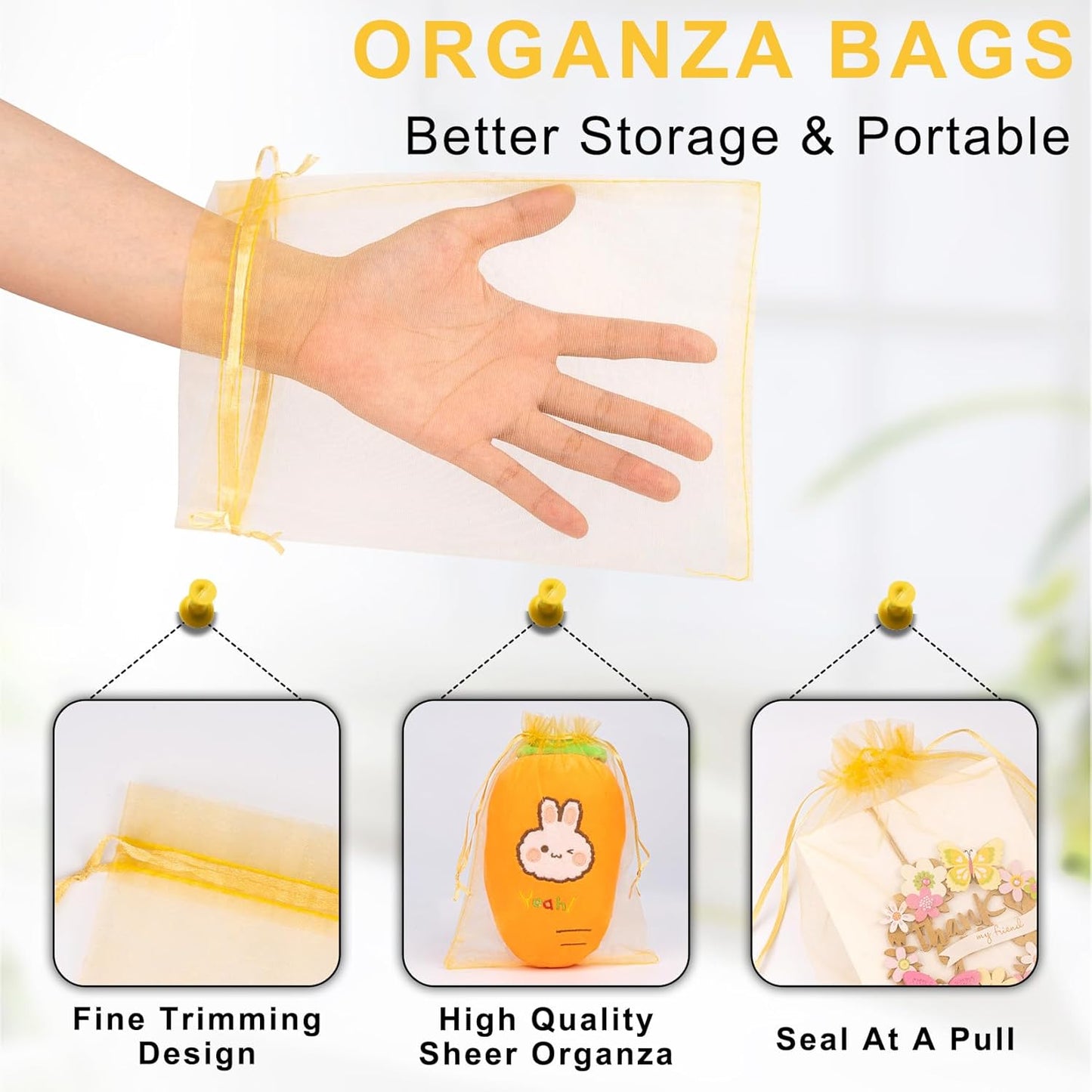 ANZNKU 50 Pack Organza Bags 6x9 Inch Mesh Gift Bags Small Packaging Bag Mesh Bag Drawstring for Candy Wedding Party favor(Gold)