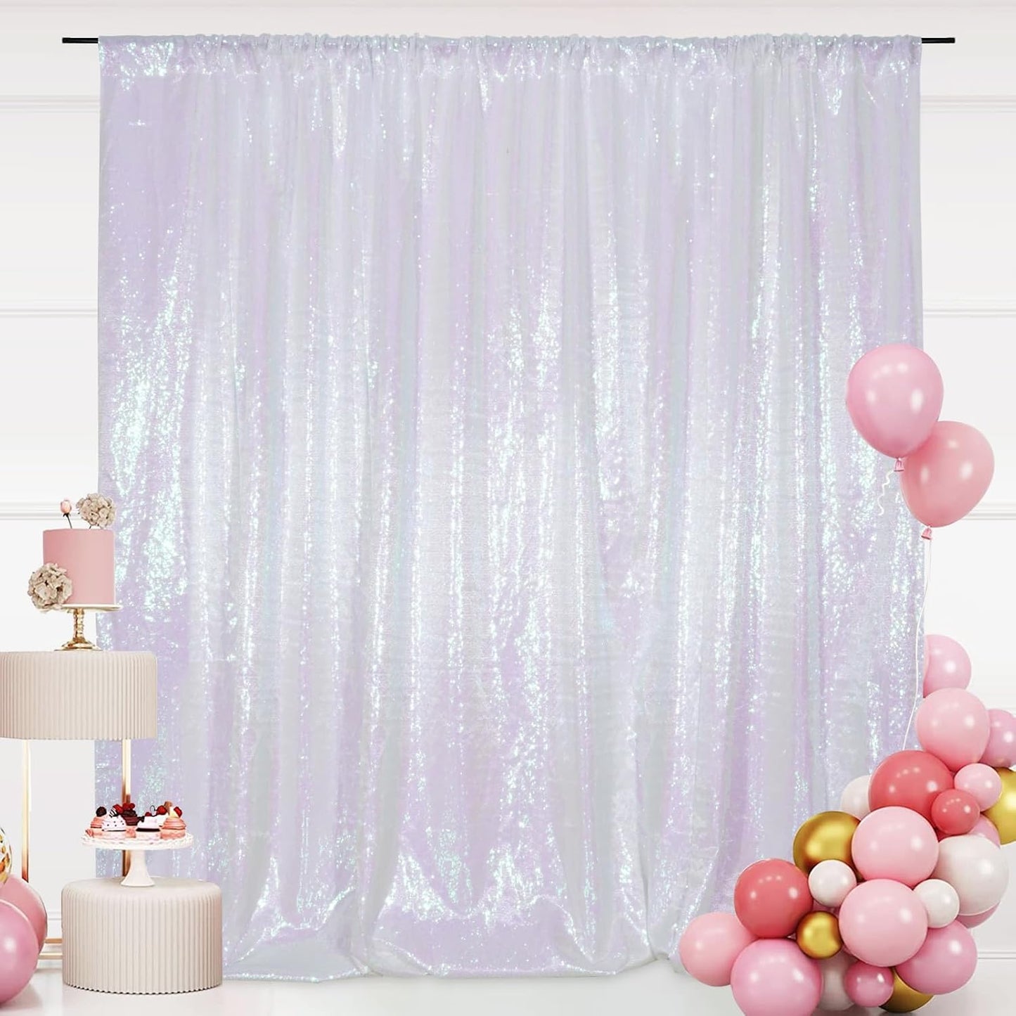 SquarePie Sequin Backdrop Non-Transparent Background Sparkly Curtain for Wedding Party 6FT x 8FT Iridescent