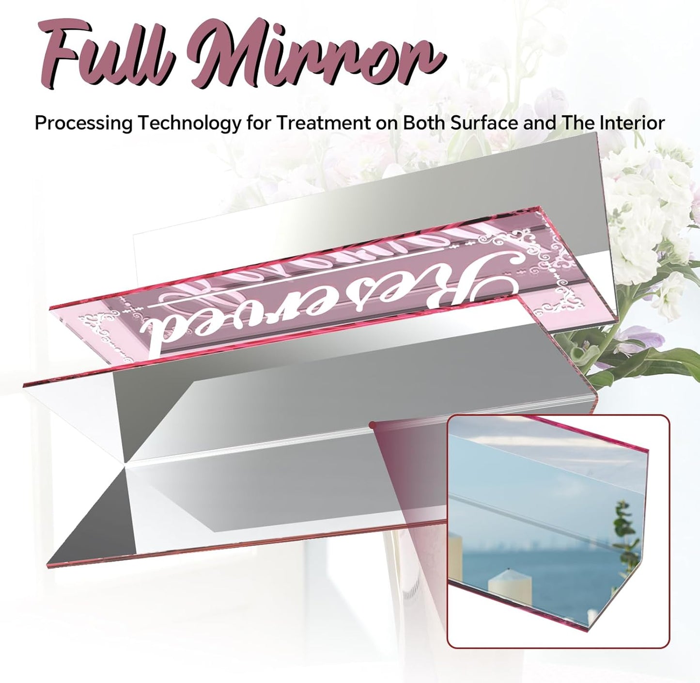 12 Pcs Mirrored Rose Gold Reserved Table Signs, 6" x 2" Double-Sided Letters, Acrylic Reserved Table Tent Signs with Suede Cloth for Wedding Restaurant Ceremony Banquet Parties