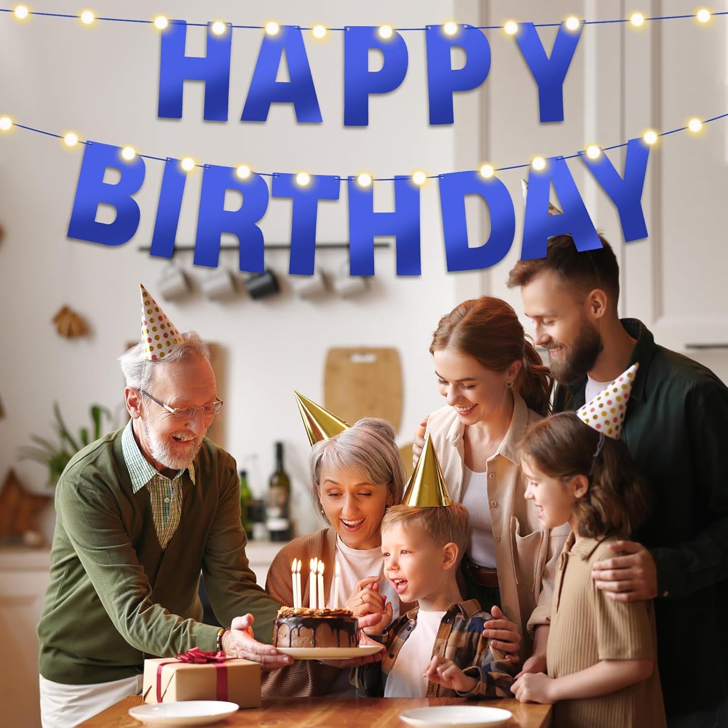 TaoBary 112 Pcs DIY Letter Kit Glitter Customizable Banner Letters Include 107 Letters and Numbers 3 Rope and 2 Needles for Birthday Halloween Christmas Wedding Valentine Party Decor(Bright Blue)